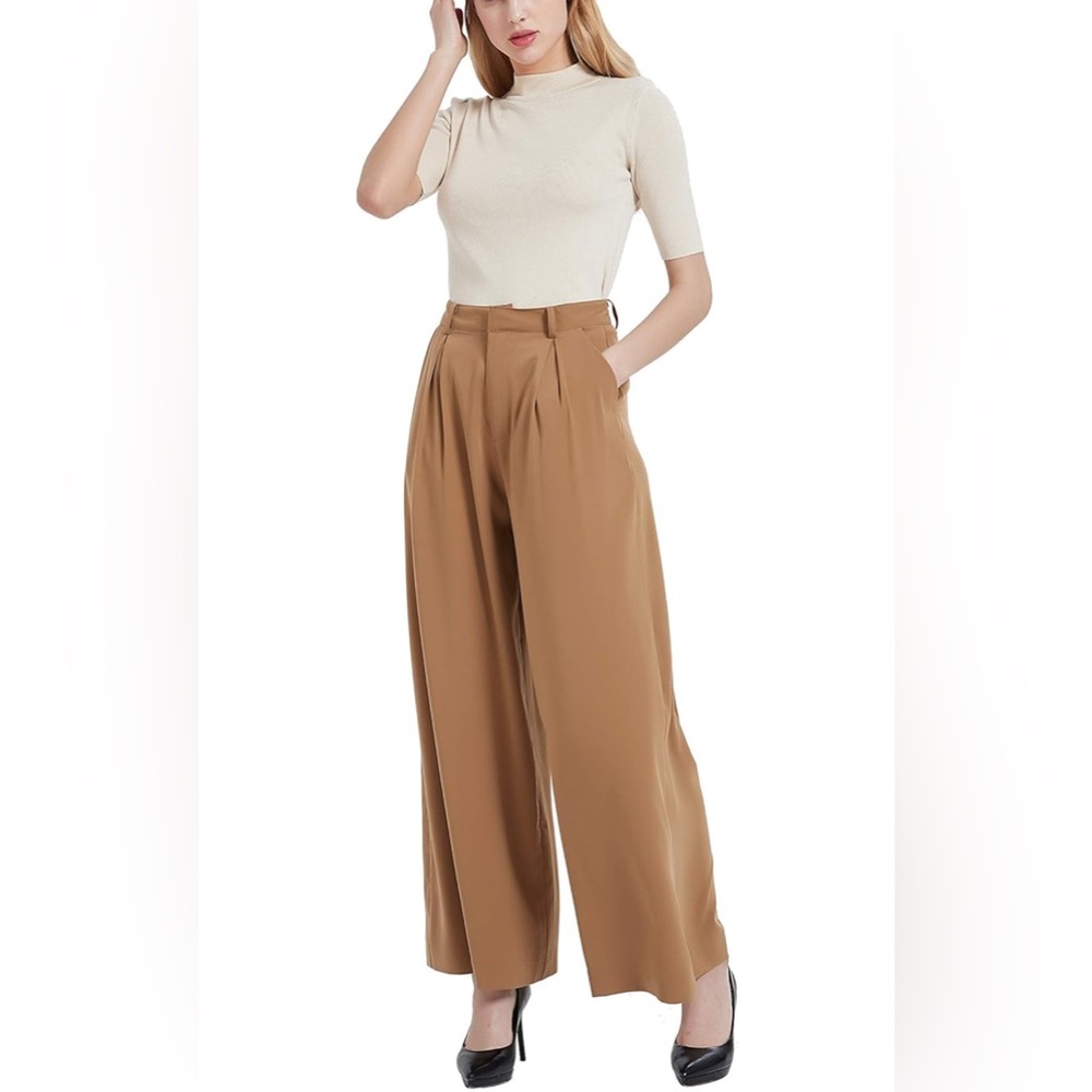 Women's Tan Wide-Leg Trousers